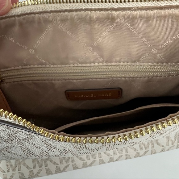 MICHAEL KORS Women’s Satchel Logo Purse Brown & Cream 14.5”x10” Braided Handle - Picture 7 of 14